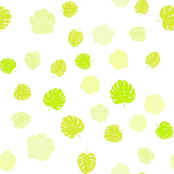 Hellgrüner Gelber Vektor Nahtloser Abstrakter Hintergrund Mit Blumen Blättern Dekoratives — Stockvektor