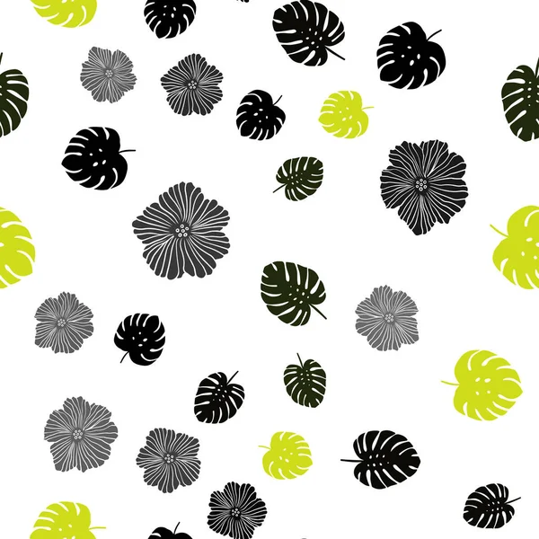 Темно Зелений Жовтий Вектор Безшовні Doodle Текстури Квітами Листя Сяючий — стоковий вектор