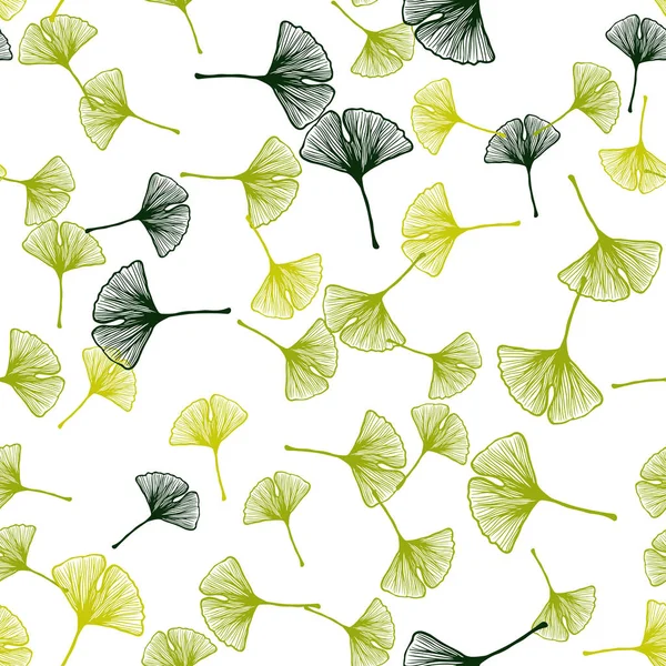 Светло Зеленые Желтые Элегантные Обои Листьями Блестящие Абстрактные Иллюстрации Каракулями — стоковый вектор