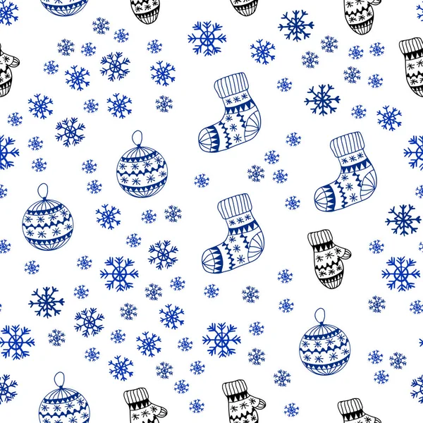Patrón Sin Costura Vector Azul Oscuro Con Copos Nieve Navidad — Vector de stock