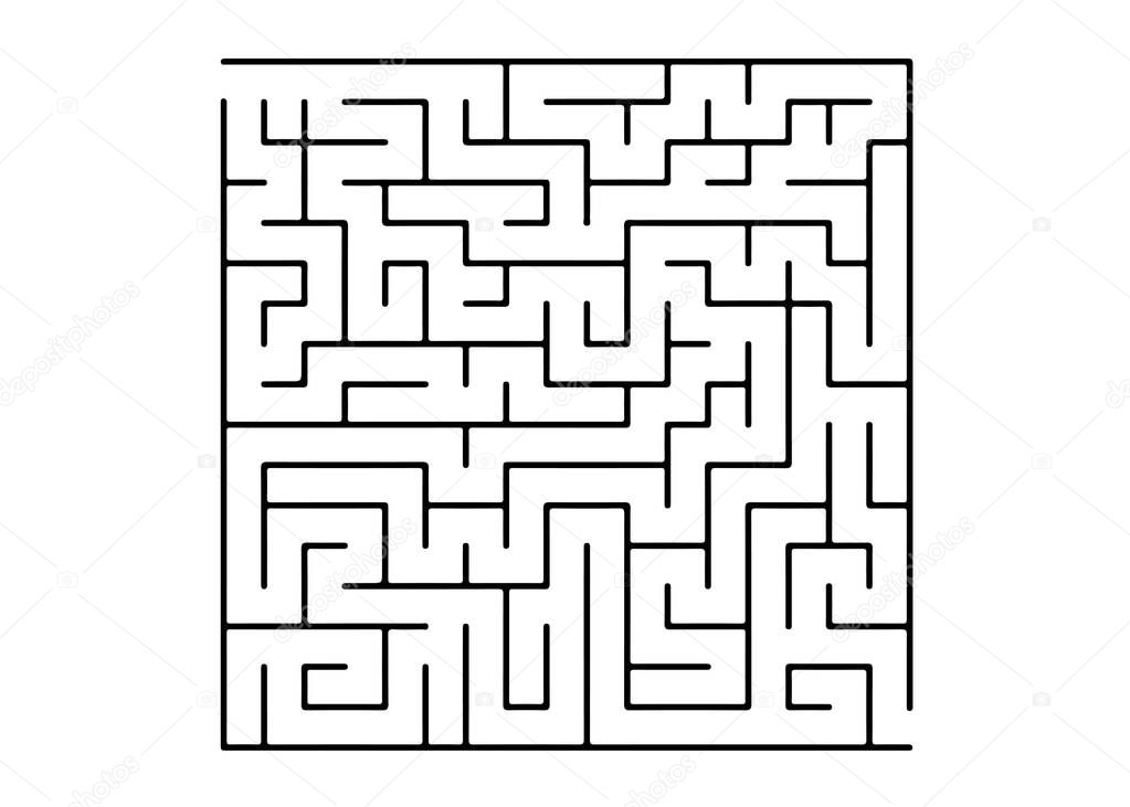 White vector background with a black maze. Maze design in a simple style on a white background. Pattern for educational magazines, books.