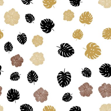 Koyu kahverengi vektör sorunsuz zarif duvar kağıdı çiçeklerle bırakır. Renkli resimde doodle tarzı yaprakları, çiçekleri ile. Tekstil, kumaş, duvar kağıtları için tasarım.