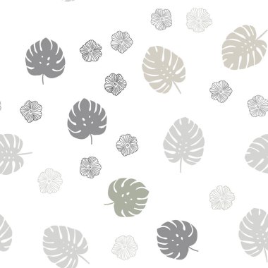 Çiçekler, yapraklar ile ışık gri vektör sorunsuz doodle arka plan. Beyaz arka plan üzerinde kabataslak karalamalar. Tasarım için duvar kağıdı, kumaş üreticileri.