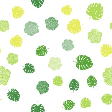Açık yeşil, sarı vektör sorunsuz doodle şablon çiçeklerle bırakır. Beyaz arka plan üzerinde Hint tarzı dekoratif tasarım. Desen için modaya uygun Kumaş, duvar kağıtları.