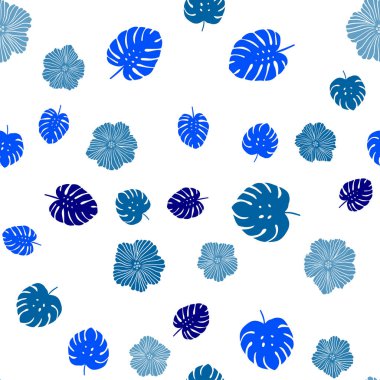 Hafif mavi vektör çiçekli, yaprakları sorunsuz arka plan. Bulanık stil yaprakları, çiçekleri ile yaratıcı çizimde. Kartvizit, Web siteleri için şablon.