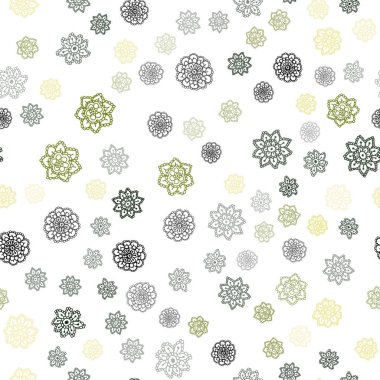 Açık yeşil, sarı vektör sorunsuz düzeni ile parlak kar taneleri. Bulanık dekoratif tasarım kar ile xmas tarzında. Desen için modaya uygun Kumaş, duvar kağıtları.