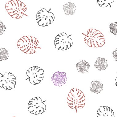 Açık mavi, kırmızı vektör sorunsuz doodle deseni çiçekli, yaprakları. Yaprak ve çiçek Origami tarzı Doodle Illustration. Tekstil, kumaş, duvar kağıtları için tasarım.