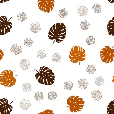 Çiçekler, koyu turuncu vektör sorunsuz soyut desenle bırakır. Yaprak ve çiçek ile modern soyut resim. Kartvizit, Web siteleri için şablon.