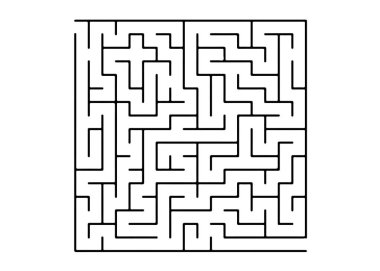 Vektör düzen siyah bir labirent ile beyaz, çöz bakalım. Basit örnek bir labirent üzerinde beyaz bir arka plan ile. Kitaplar, dergiler karmaşık görevler için kavram.