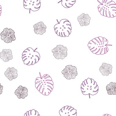 Koyu mor, pembe çiçekler, yapraklar ile sorunsuz zemin vektör. Yaprak ve çiçek Origami tarzı Doodle Illustration. Desen tasarım kumaş, duvar kağıtları.