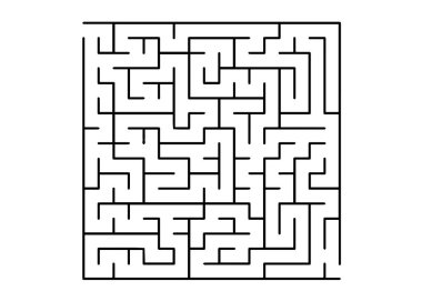 Beyaz vektör arka plan siyah bir labirent ile. Beyaz zemin üzerinde labirent ile modern illüstrasyon. Eğitim dergiler, kitaplar için desen.