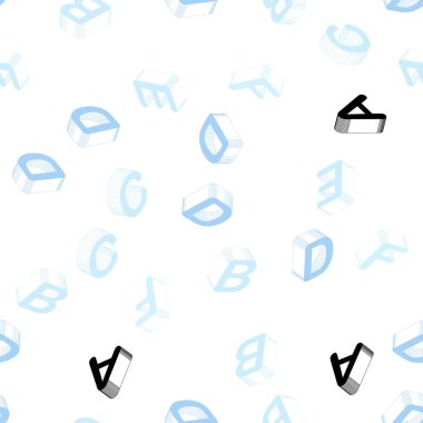 Hafif mavi vektör 3d Abc karakterlerle sorunsuz doku. Beyaz arka plan üzerinde gradyan ile renkli 3d alfabe imzalar. Tekstil, kumaş, duvar kağıtları için tasarım.