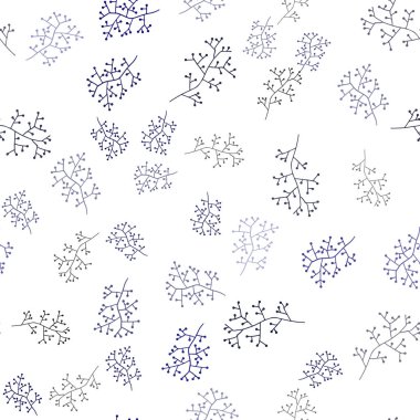 Koyu pembe, mavi sorunsuz doodle arka plan dalları ile vektör. Yaprakları doodle tarzı ile renkli soyut resimde. Kartvizit, Web siteleri için şablon.