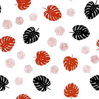 Çiçekler, yapraklar ile ışık turuncu vektör sorunsuz doodle arka plan. Yaprak ve çiçek Origami tarzı Doodle Illustration. Kartvizit, Web siteleri için şablon.