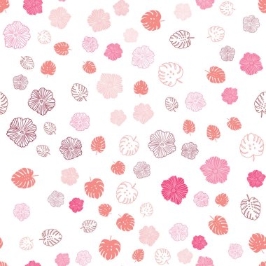 Işık kırmızı vektör sorunsuz doodle desen yaprakları, çiçekleri ile. Renkli resimde doodle tarzı yaprakları, çiçekleri ile. Desen tasarım kumaş, duvar kağıtları.