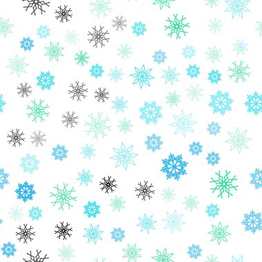 Açık mavi, Noel kar taneleri ile Dikişsiz desen vektör yeşil. Modern geometrik soyut Illustration kristalleri ile buz. Kartvizit, Web siteleri için şablon.