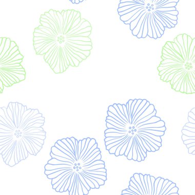 Açık mavi, vektör sorunsuz doodle şablon çiçekli yeşil. Modern Soyut illüstrasyon çiçekli. Doku pencere panjur, perdeler için.