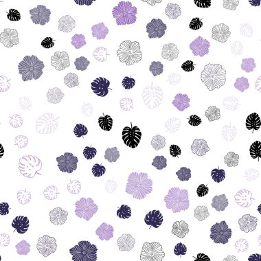 Hafif mor vektör yaprak, çiçek ile sorunsuz arka plan. Yaprak ve çiçek ile yeni renkli resimde. Doku pencere panjur, perdeler için.