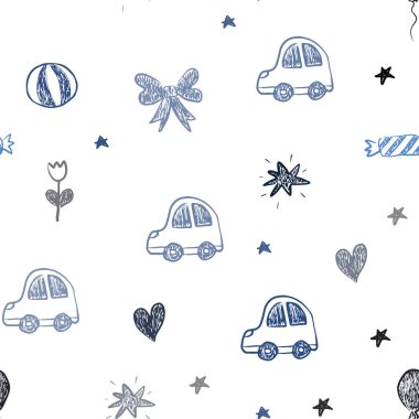 Koyu mavi vektör Noel oyuncaklar ile seamless modeli. Resimde bir degrade oyuncak araba, kalp, balon, lale, şeker, top ile. Karnaval, festival reklamlar için desen.