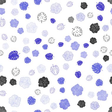 Pembe ışık, yapraklar, çiçekler vektör sorunsuz zarif desenle mavi. Soyut illüstrasyon yaprakları, çiçekleri karalamalar tarzı ile. Desen için modaya uygun Kumaş, duvar kağıtları.