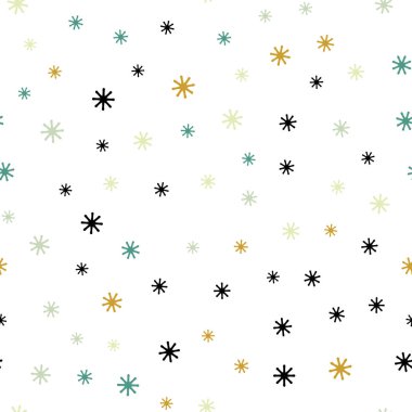 Açık yeşil, sarı vektör sorunsuz doku renkli kar taneleri ile. Kristalleri ile glitter soyut Illustration buz. Desen tasarım kumaş, duvar kağıtları.