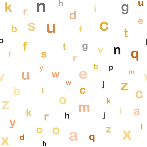 浅橙色矢量无缝背景与英语符号 抽象例证与有色的拉丁字母 面料制造商的设计 — 图库矢量图片