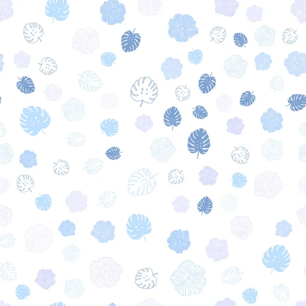 Light Pink Blue Vector Seamless Doodle Template Leaves Flowers Creative — Stock Vector