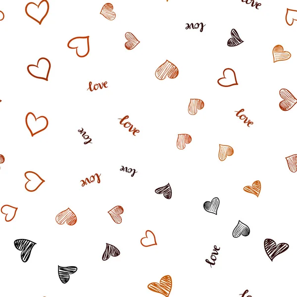 Dark Orange Vector Seamless Background Words Love Hearts Colorful Illustration — Stock Vector