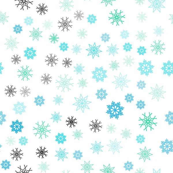 Azul Claro Patrón Sin Costura Vector Verde Con Copos Nieve — Vector de stock