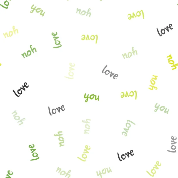 Vert Clair Couverture Sans Couture Vectorielle Jaune Avec Citation Love — Image vectorielle