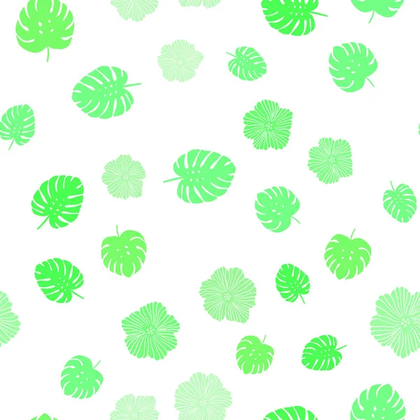 浅绿色矢量无缝抽象设计与花 有叶子和花的浅色插图 壁纸的设计模式 — 图库矢量图片