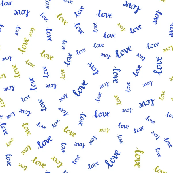 Light Blue Yellow Vector Seamless Pattern Phrase Love You Colorful — Stock Vector