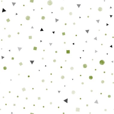 Koyu yeşil, sarı çizgiler, daireler, rhombus ile sorunsuz zemin vektör. Renkli daireler, üçgen, dikdörtgen resimde. Tekstil, kumaş, duvar kağıtları için tasarım.