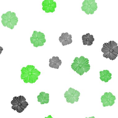 Işık yeşil vektör sorunsuz doodle arka plan çiçekler ile. Dekoratif tasarım çiçek beyaz arka plan üzerinde. Desen için modaya uygun Kumaş, duvar kağıtları.
