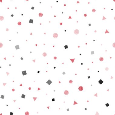 Işık kırmızı vektör daireler, çizgiler, dikdörtgenler ile sorunsuz düzeni. Soyut illüstrasyon renkli noktalar, çizgiler, küpleri ile. Tekstil, kumaş, duvar kağıtları için tasarım.