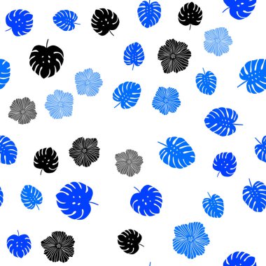 Açık mavi çiçekler, yapraklar ile sorunsuz doğal sanat vektör. İllüstrasyon soyut şablonundaki karalamalar ile. Kartvizit, Web siteleri için şablon.