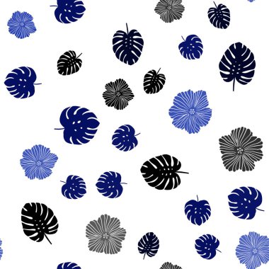 Koyu mavi vektör sorunsuz doodle zemin çiçekler, yapraklar ile. Beyaz arka plan üzerinde Hint tarzı dekoratif tasarım. Tekstil, kumaş, duvar kağıtları için tasarım.