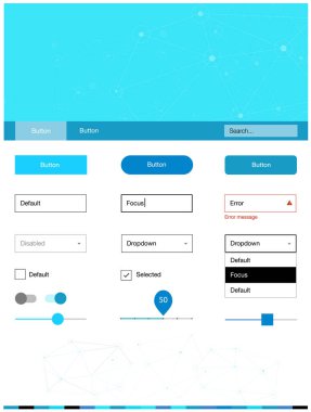 Hafif pembe, mavi vektör web UI kiti poligonal tarzı daireler ile. UI Ux kiti başlığını poligonal renkli arka plan ile. Bu web siteleri için kullanabileceğiniz şablon.