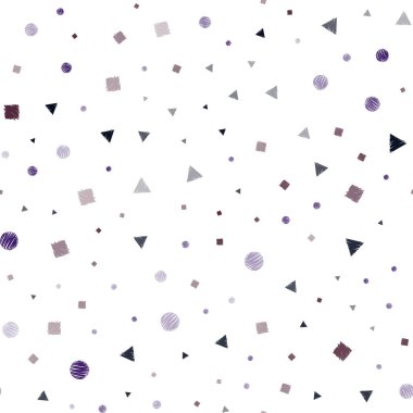 Koyu mor, pembe daireler, çizgiler, dikdörtgenler ile sorunsuz düzen vektör. Renkli daireler, üçgen, dikdörtgen resimde. Desen tasarım pencere panjur, perdeler.