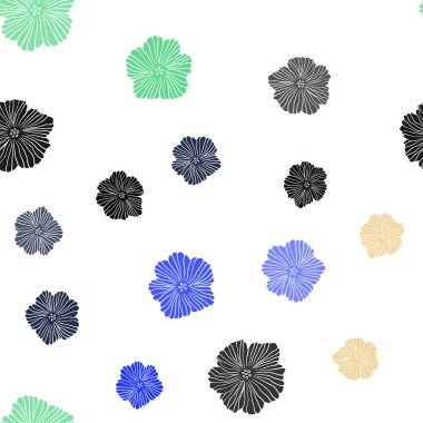 Açık mavi, vektör sorunsuz doodle deseni çiçekli yeşil. Çiçekler beyaz arka plan üzerinde gradyan ile. Kartvizit, Web siteleri için şablon.