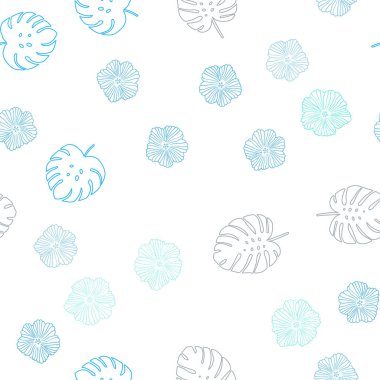 Açık mavi, sarı vektör sorunsuz doodle arka planını çiçekler, yapraklar. Yaprak ve çiçek Origami tarzı Doodle Illustration. Tasarım için duvar kağıdı, kumaş üreticileri.