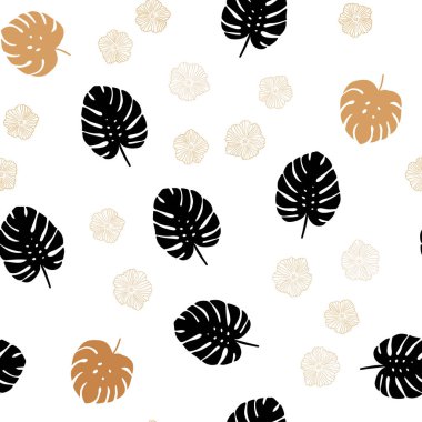 Işık turuncu vektör çiçekler, yapraklar ile seamless doğal modeli. Yaprak ve çiçek beyaz arka plan üzerinde gradyan ile. Desen için modaya uygun Kumaş, duvar kağıtları.