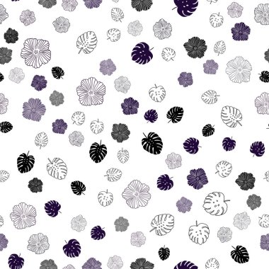 Koyu pembe, mavi yapraklar, çiçekler ile Dikişsiz doğal desen vektör. Yaprakları, çiçekleri beyaz arka plan üzerinde doğal tarzı. Tasarım için duvar kağıdı, kumaş üreticileri.