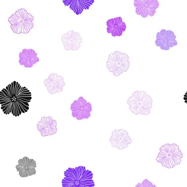 Hafif mor vektör sorunsuz doodle arka plan çiçekler ile. Renkli resimde doodle tarzı çiçekli. Doku pencere panjur, perdeler için.