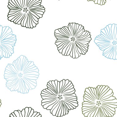 Açık mavi, vektör sorunsuz doodle şablon çiçekli yeşil. Yaratıcı çizim çiçek ile bulanık tarzında. Desen için modaya uygun Kumaş, duvar kağıtları.