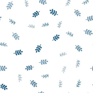 Hafif mavi vektör yaprakları ile sorunsuz zarif şablonu. Bulanık tarzı ile yaratıcı şekilde bırakır. Desen için modaya uygun Kumaş, duvar kağıtları.