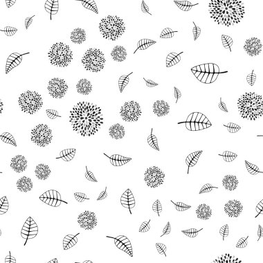 Yapraklar, çiçekler ile ışık gri vektör sorunsuz doodle düzeni. Glitter soyut resimde yaprak ve çiçek ile. Desen için modaya uygun Kumaş, duvar kağıtları.