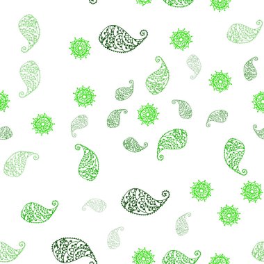 Yaprak ve çiçek ile yeşil vektör sorunsuz doodle arka ışık. Bulanık stil yaprakları, çiçekleri ile yaratıcı çizimde. Doku pencere panjur, perdeler için.