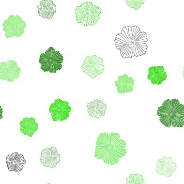 Işık yeşil vektör sorunsuz doodle arka plan çiçekler ile. Soyut illüstrasyon karalamalar tarzı çiçekli. Doku pencere panjur, perdeler için.