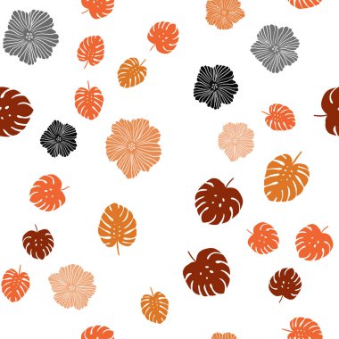 Çiçekler, yapraklar ile koyu kırmızı vektör sorunsuz doodle arka plan. Bulanık stil yaprakları, çiçekleri ile yaratıcı çizimde. Desen tasarım kumaş, duvar kağıtları.